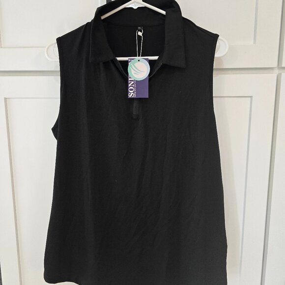 Soneven Womens Golf Tank Top Sz XL Black Sleeveless Zip Extra Large Collar NWT - Picture 1 of 6